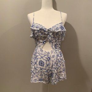 Vintage Chiffon Blue China Floral Cutout Womens